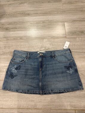 Hollister Denim Mini Skirt with Butterfly Embroidery - Blue 16